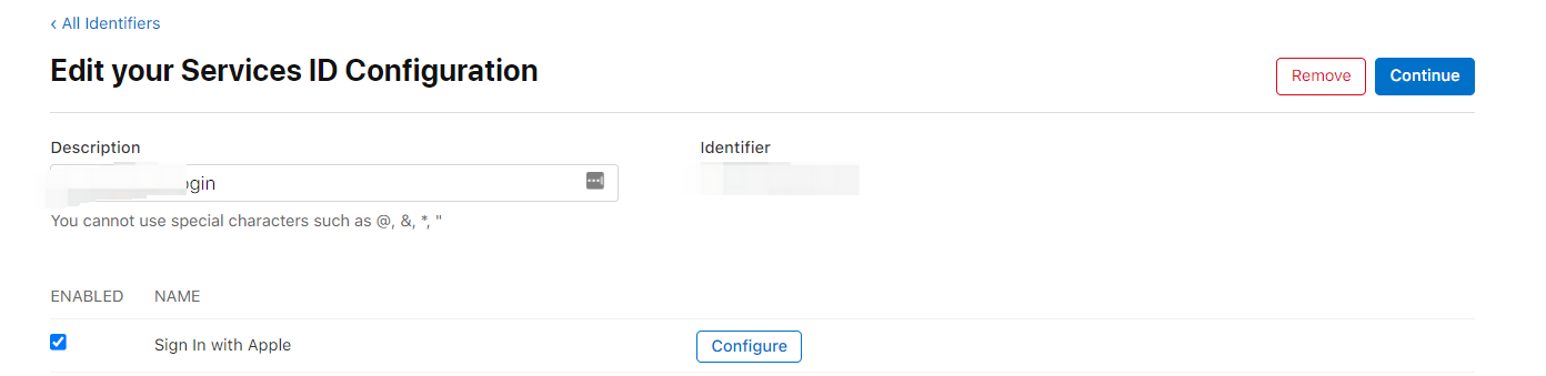 Edit Services ID Configuration