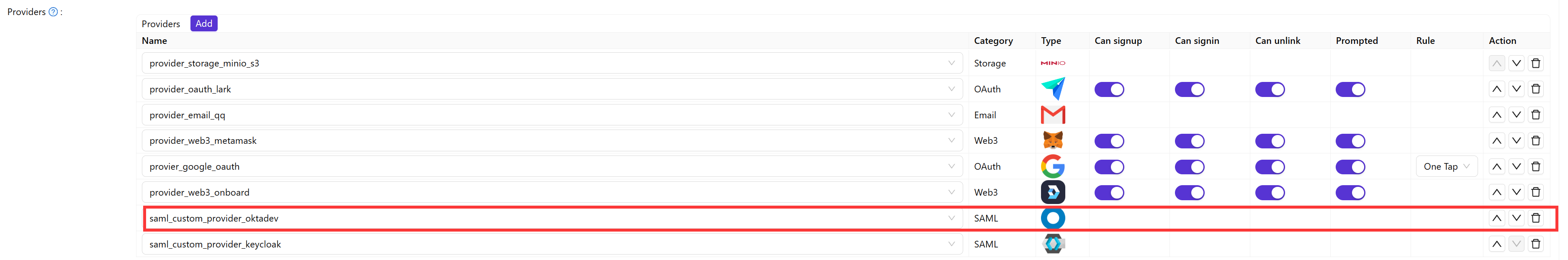saml custom provider zur Anwendung hinzufügen