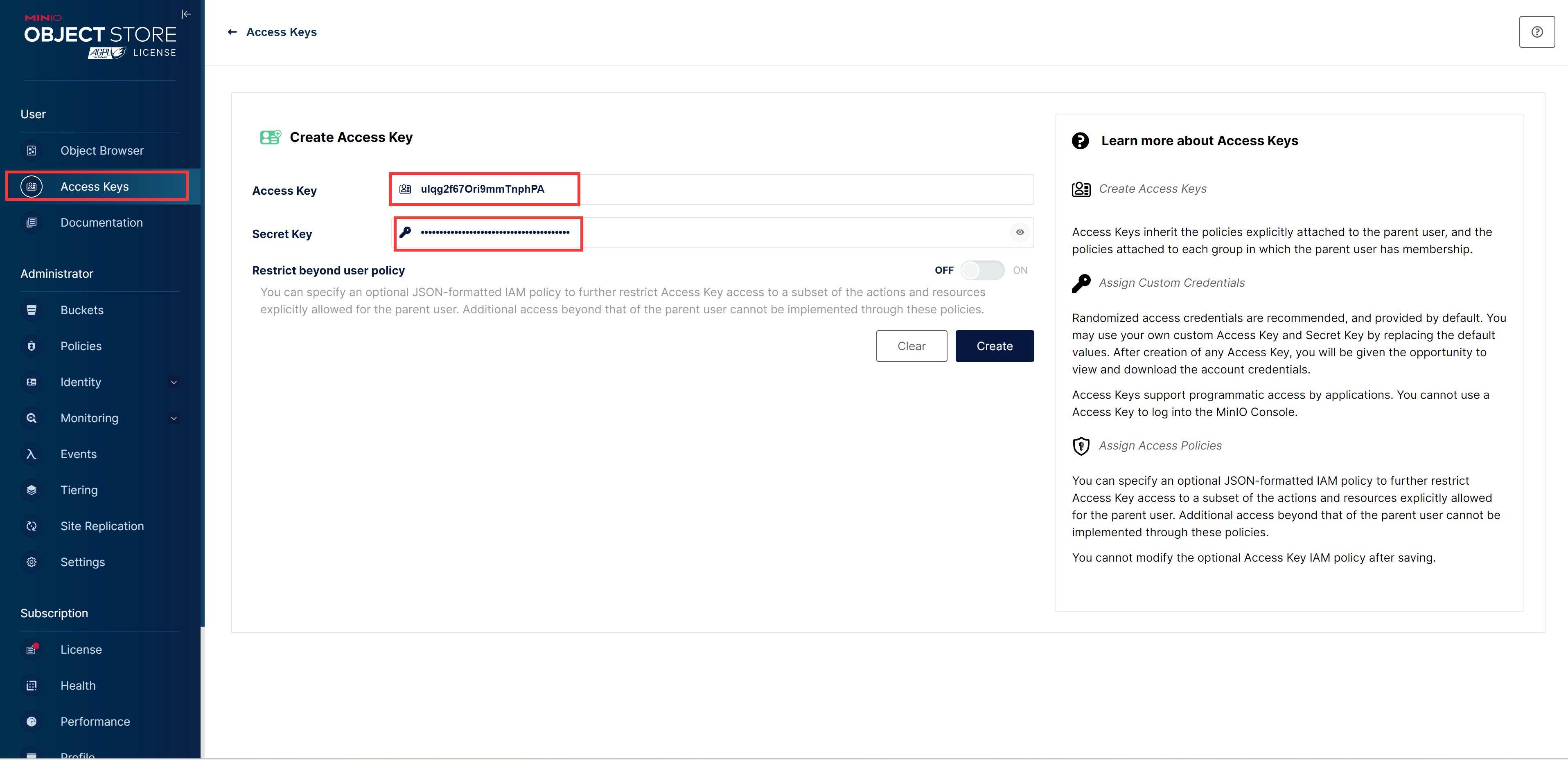 Zugangsschlüssel erstellen