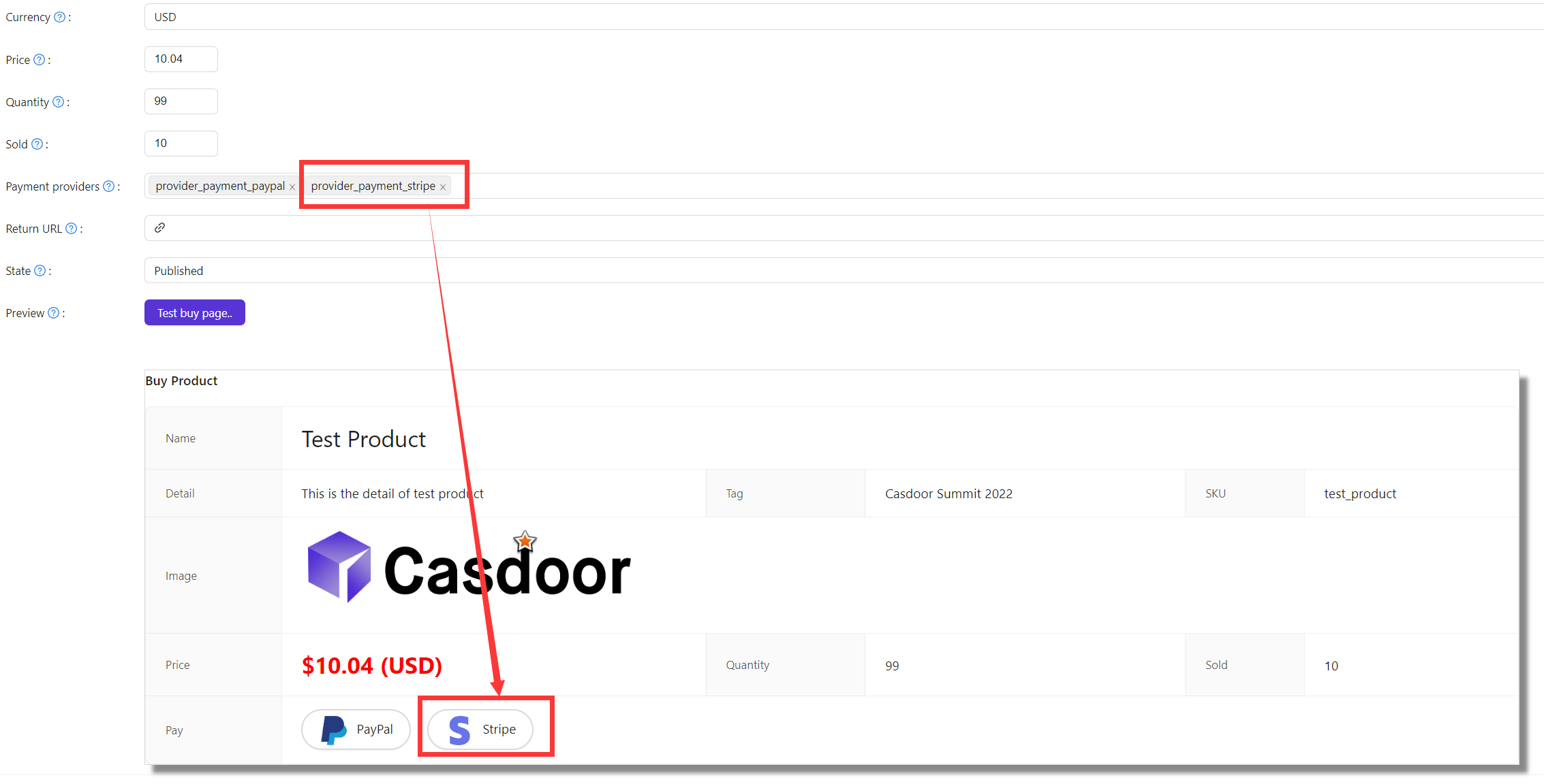Fügen Sie den Stripe-Zahlungsanbieter für das Produkt hinzu
