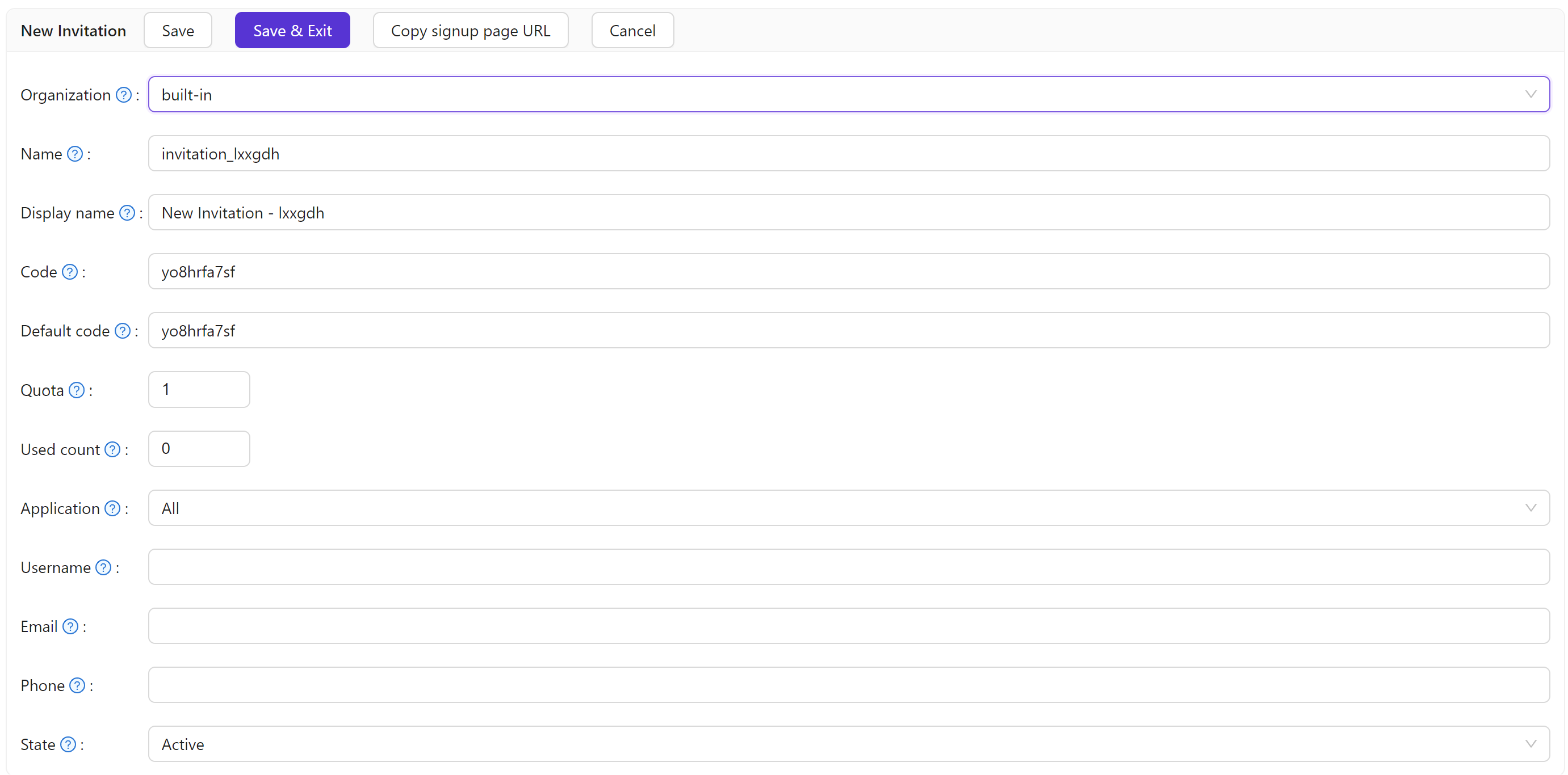 Invitación por Defecto
