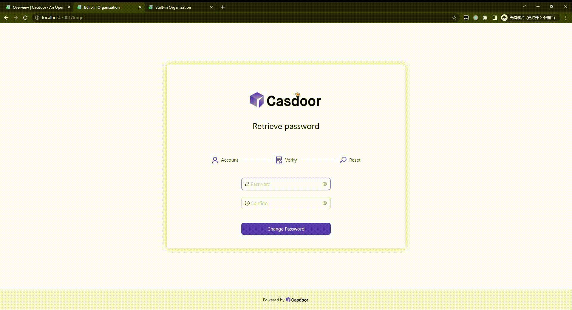 verificación de la página de olvido