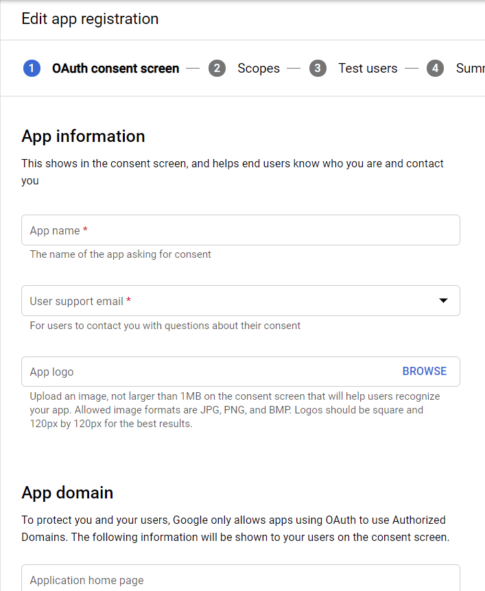 Enregistrement de l'application