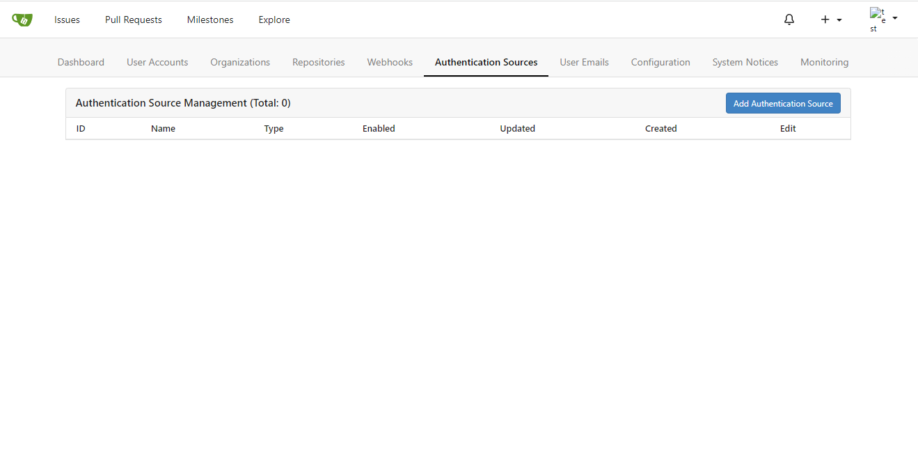 Page de la source d'authentification