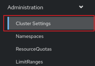 Menu latéral OpenShift