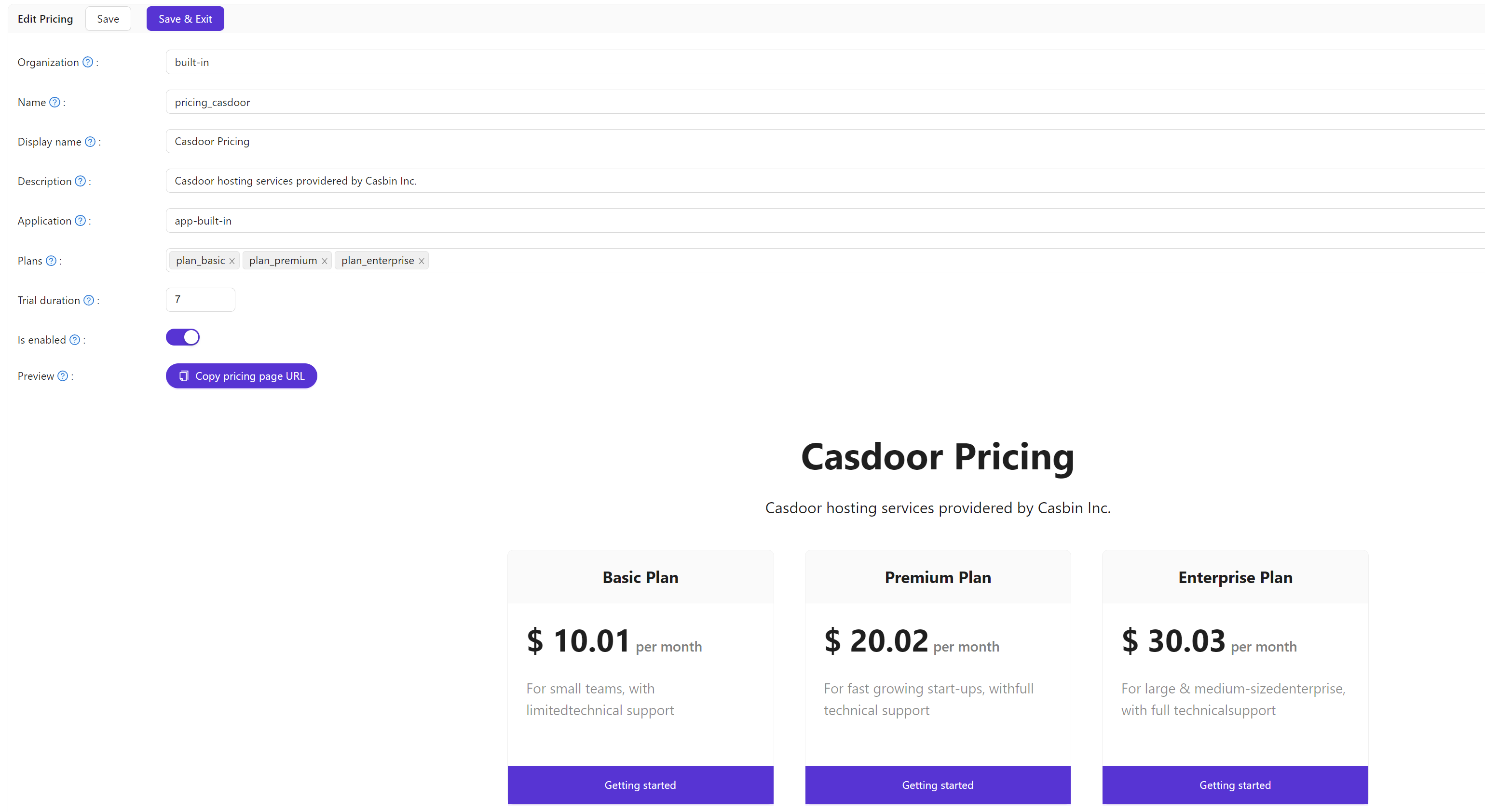 Édition de tarification
