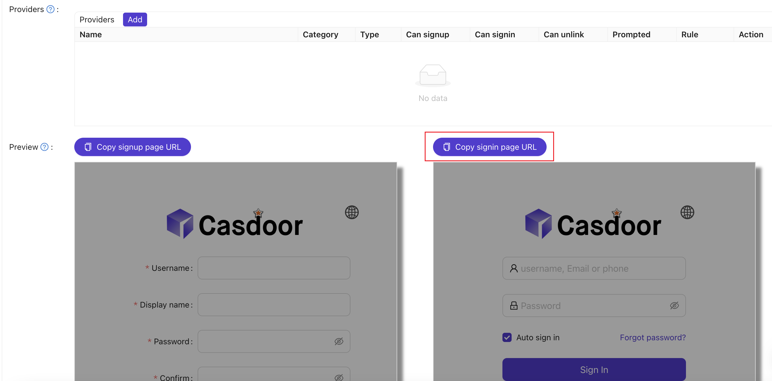 Copiez l'URL de la page de connexion