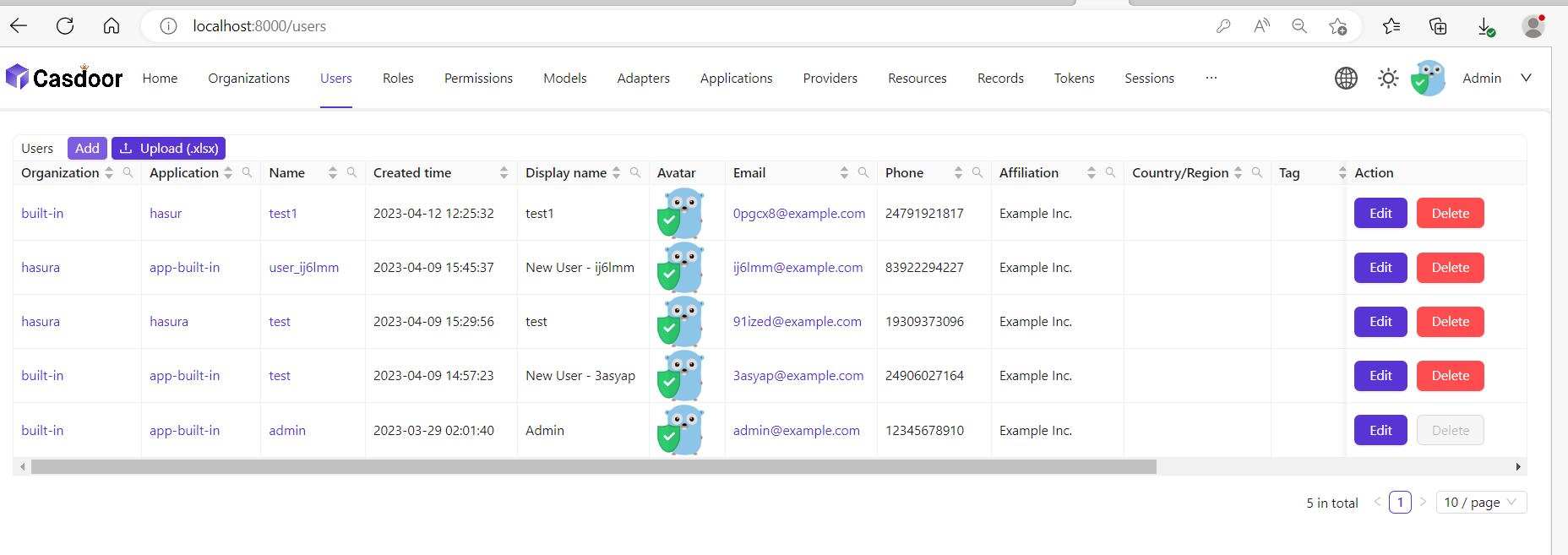 Image montrant la page des utilisateurs