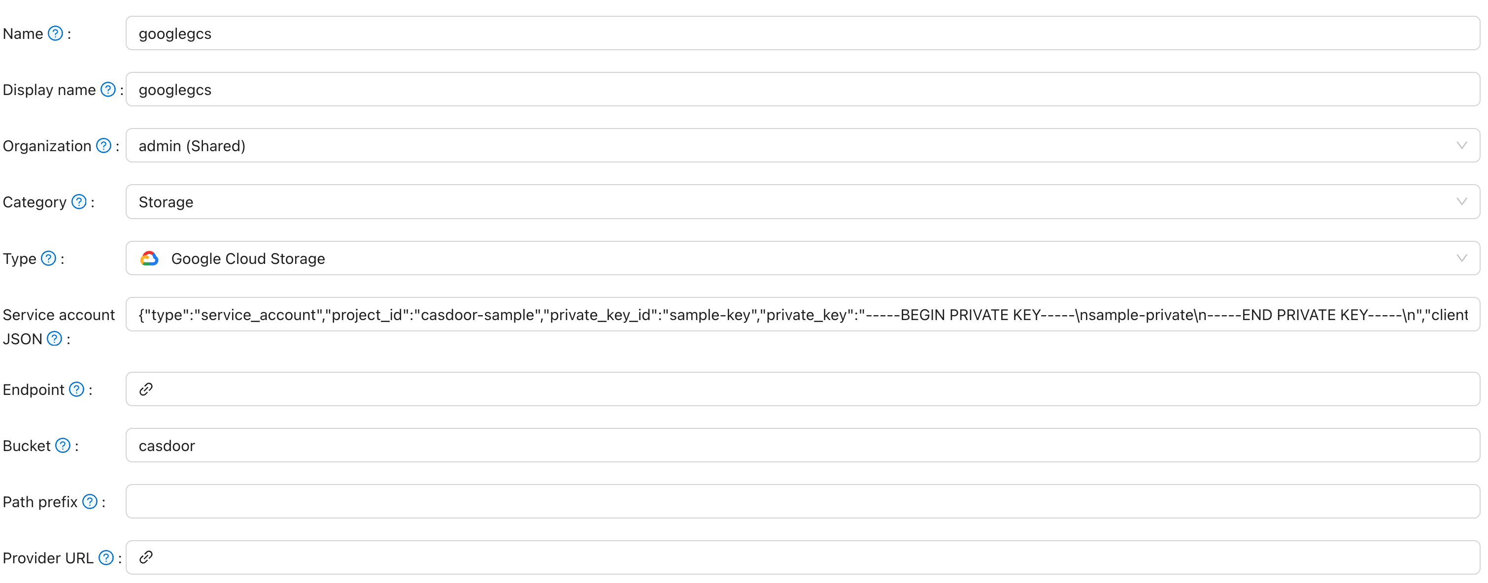 Provedor do Google Cloud Storage